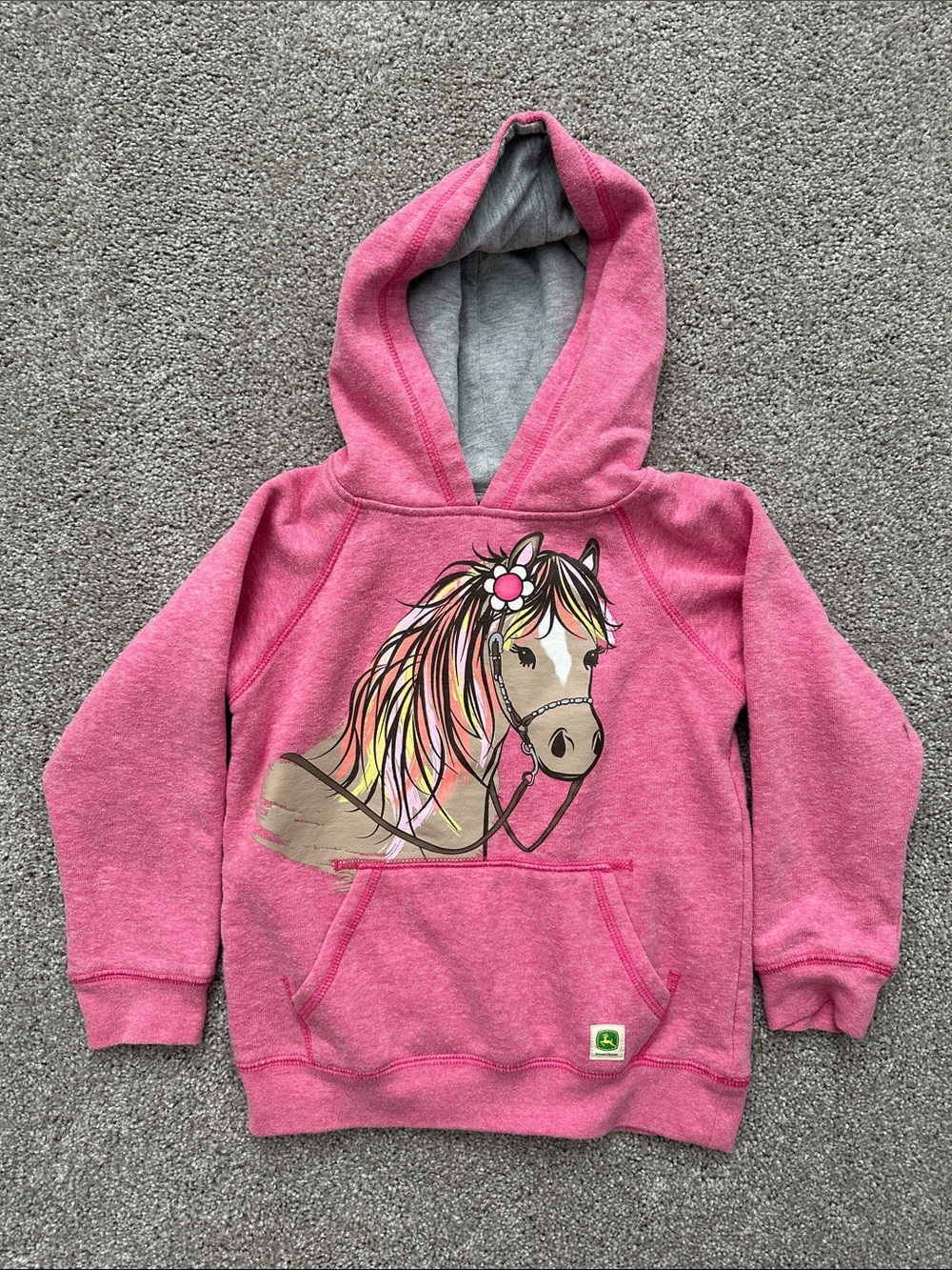 John Deere Girls' Pink Hooded Sweatshirt with Horse Print